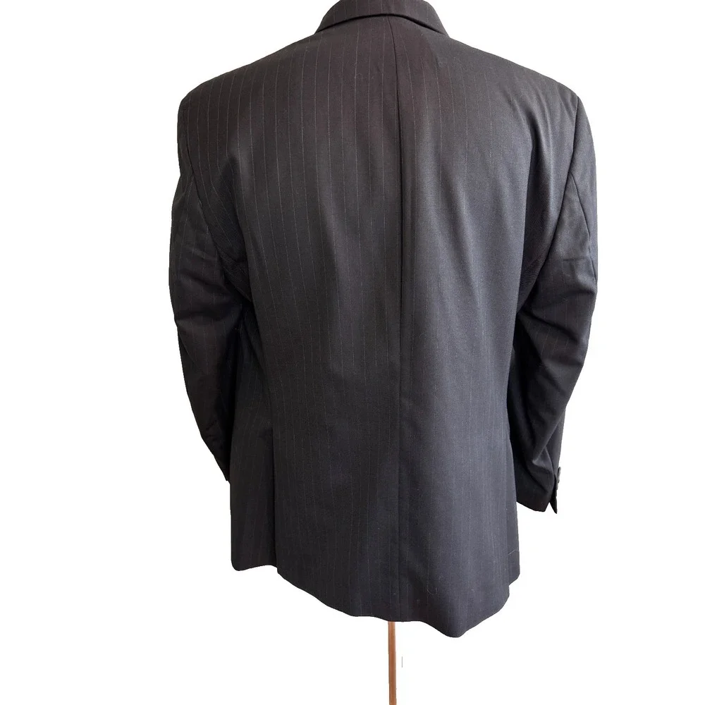 Ralph Lauren 40S‎ Short Blazer Navy Blue Pinstripe 3 Button Wool Jacket